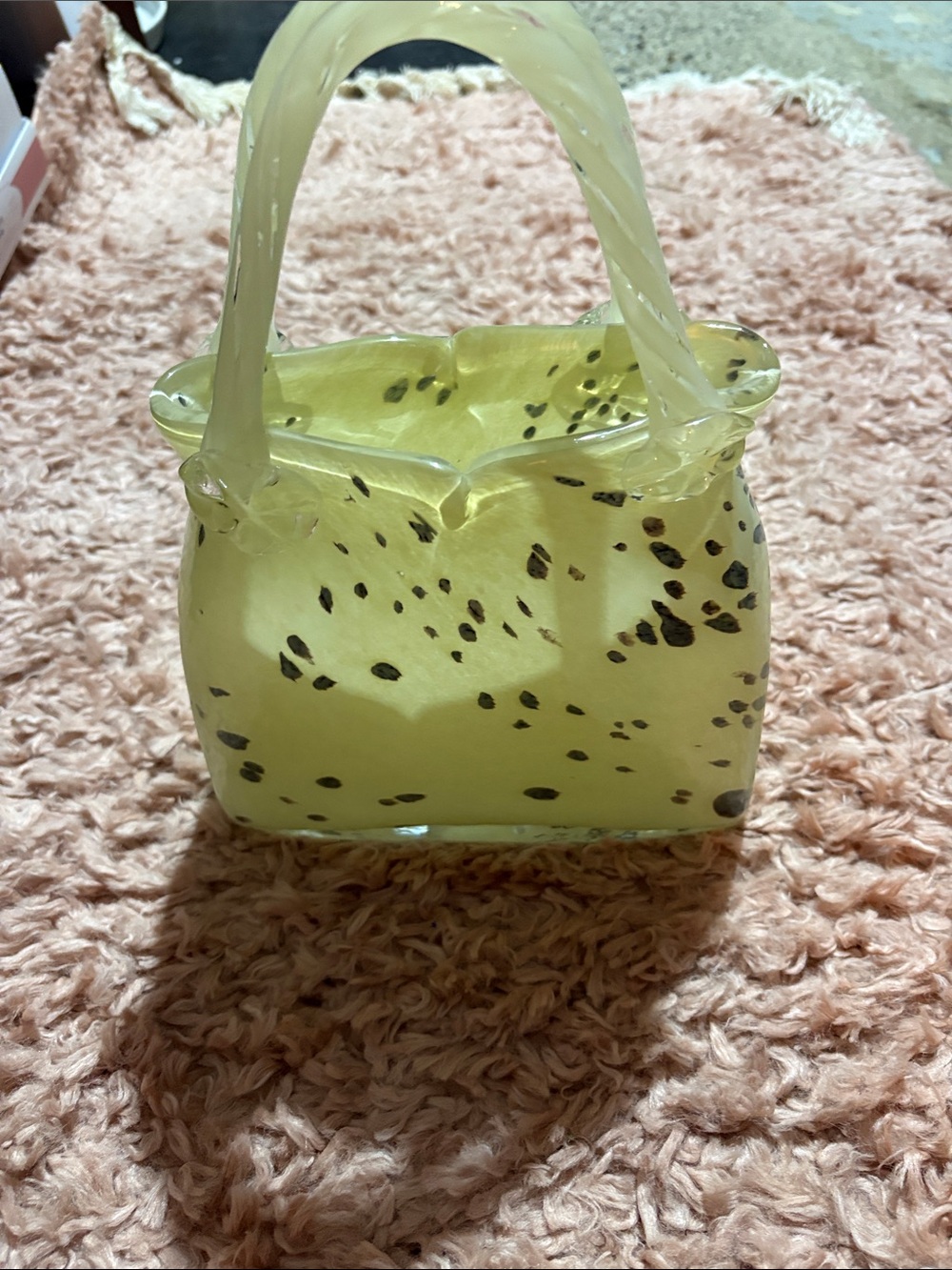 Yellow Speckled Handbag-Style Glass Vase